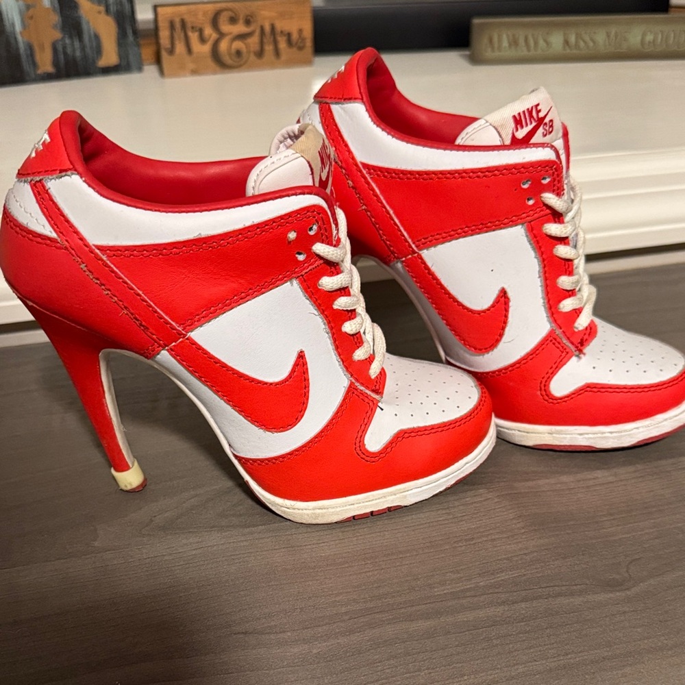 Nike Women's Red and White High Heel Sneakers